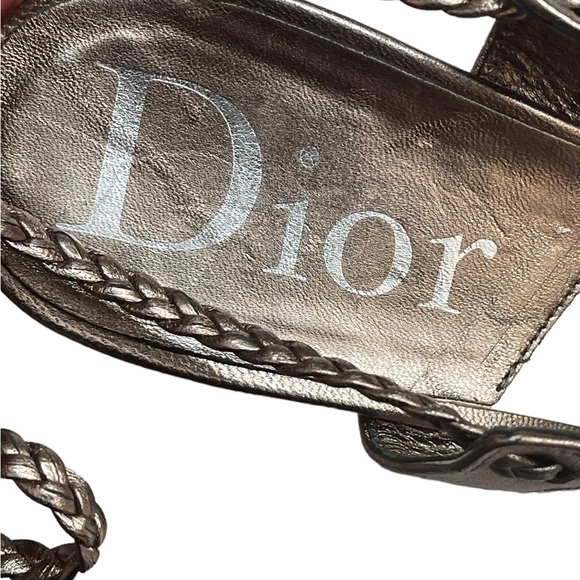 Christian Dior high heel sandals gold metallic ankle tie heels size 38 us 8 - Picture 9 of 10